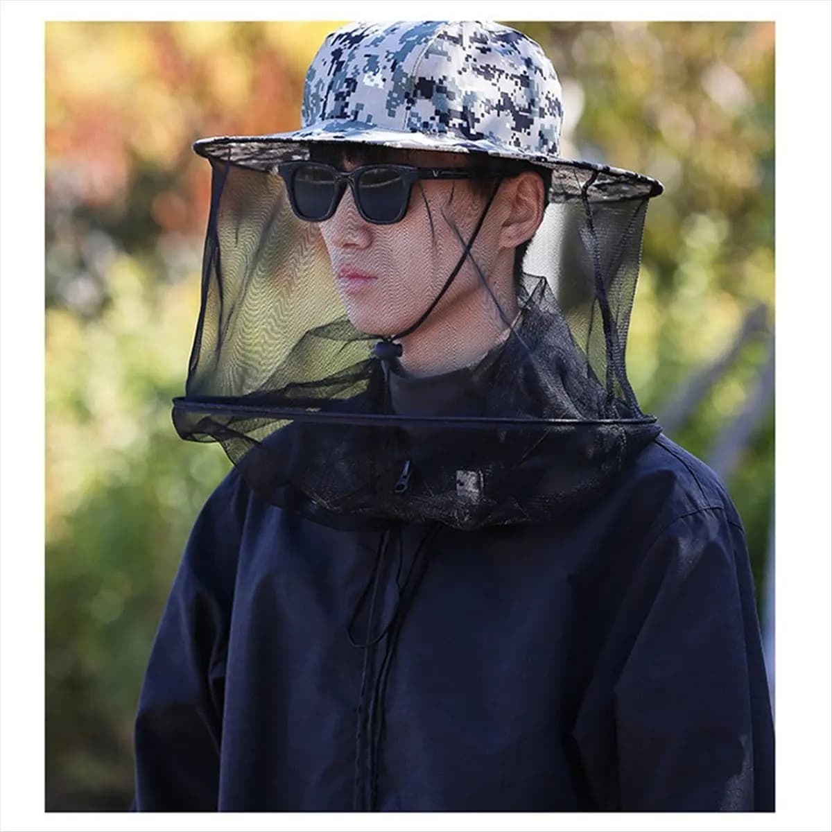ABPF White Flower Outdoor Anti-Mosquito Fishing Net Hat, Suitable for Fishing, Camping and Other Activities