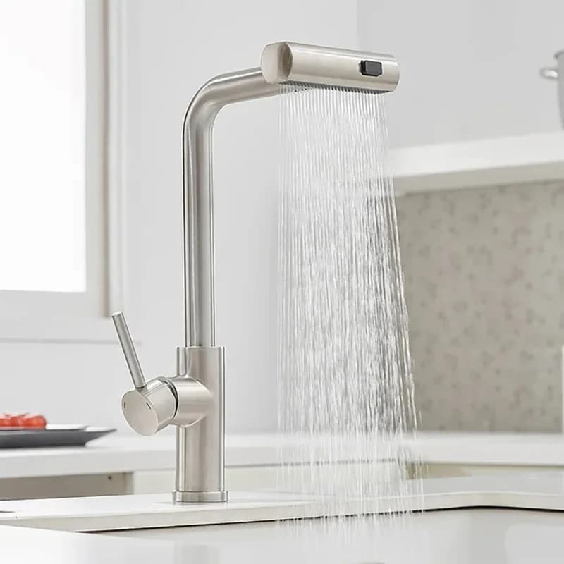 Rubinetti da cucina neri Grigio Estraibile Rotazione Cascata Spruzzatore a flusso Testa Lavello Miscelatore Accessorio per rubinetto dell'acqua in nichel spazzolato