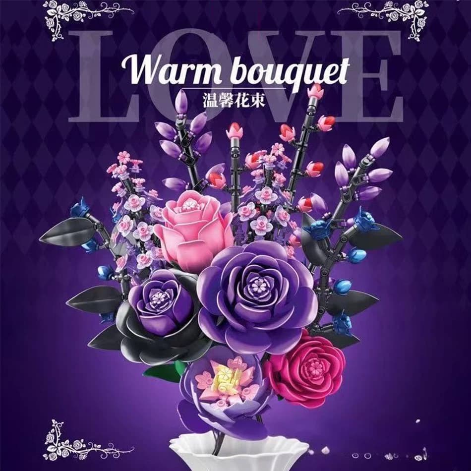 Blocchi da costruzione 9 in 1 a forma di bouquet di fiori, puzzle educativi, mattoncini giocattolo, decorazione per la casa, regalo di San Valentino e Natale per bambini