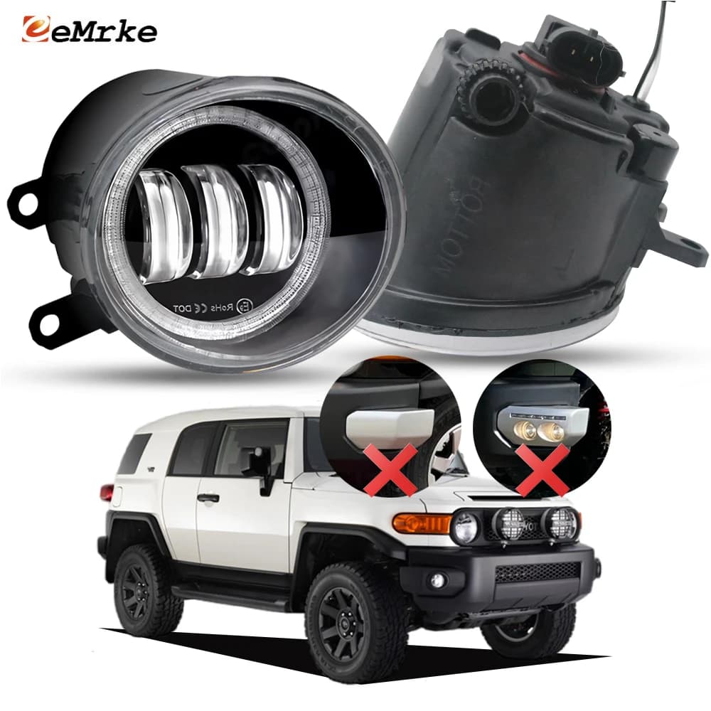 Fari Fendinebbia OEM Style LED Factory or Halogens for Toyota FJ Cruiser 2007-2019, Update with DRL Angel Eye Luminous Ring