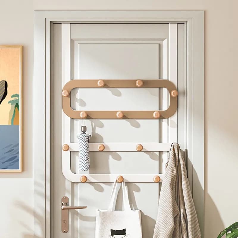 Dietro la porta Ganci multipli in legno Nessuna perforazione Scaffale di stoccaggio creativo Camera da letto Appendiabiti Ganci Appendiabiti per porta ZF889