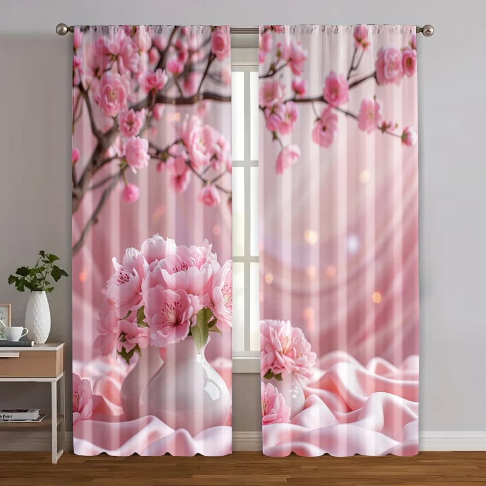 2 pieces, romantic floral pink creative curtains 100% polyester (without rod) Ldeal decorations for living room, bedroom,