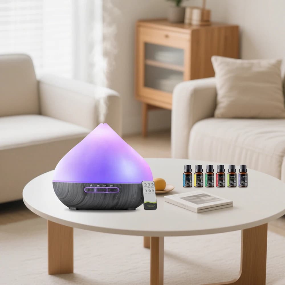 Diffusore di olio essenziale ad ultrasuoni da 500ml Smart Remote Multicolor LED Whisper umidificatore silenzioso 6 oli