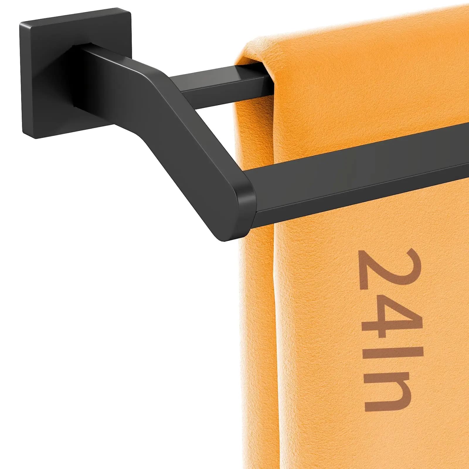 Matte Black 24 Inch Stainless Steel Wall Mounted Double Towel Holder With Offset Bars For Bathroom Use
