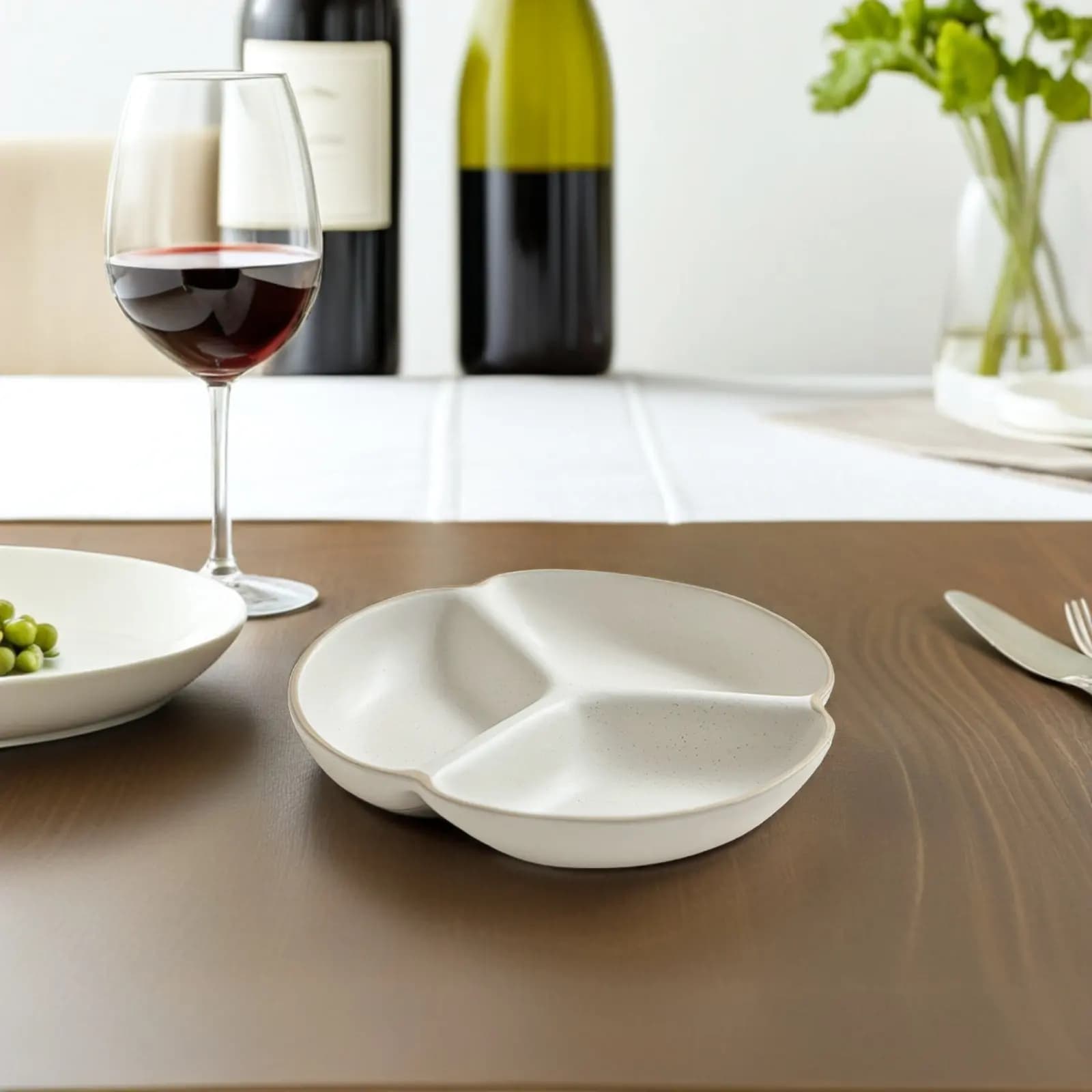 3 Spart Ceramic Plate with Porction Control Design, Ideal for Weight Management, Healthy Food, To Serve Fruit and Contours