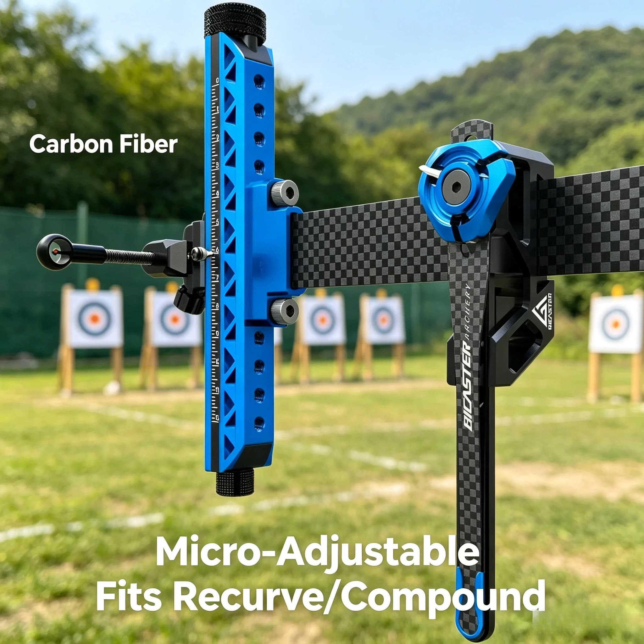 ​ ​ Mirino per Arco BICASTER NEO in Fibra di Carbonio, Regolabile con Clicker per Arco Ricurvo e Compound, Accessorio Professionale per Tiro con l'Arco
