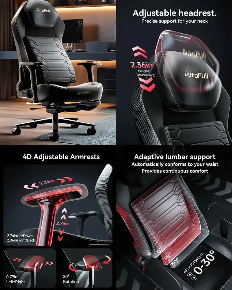 Sedia da Gaming AutoFull M5 Grande e Spaziosa | Bracci Regolabili, 160 ° Poltrona Reclinabile con Poggiapiedi per Casa e Ufficio
