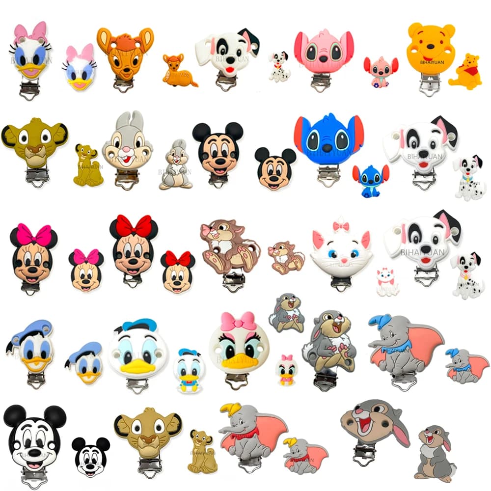 2 pezzi un set Miss Bunny Minnie mouse bambi marie cat Clip per ciuccio in silicone Perlina molare Catena ciuccio fai da te