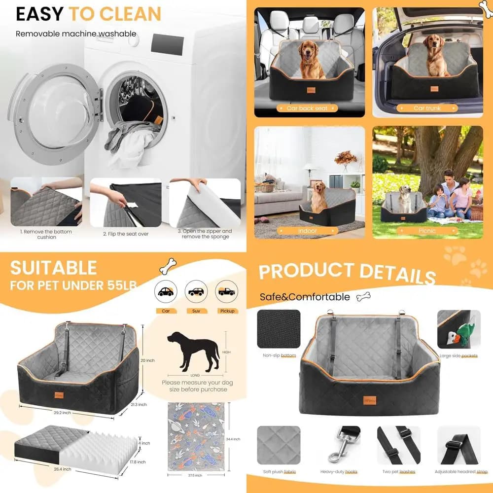 Sedile Portatile Lavabile per Cani con Memory Foam, Adatto per Animali Domestici Sotto i 25 kg, Include Guinzagli di Sicurezza per Sedili Auto e Vano Bagagli