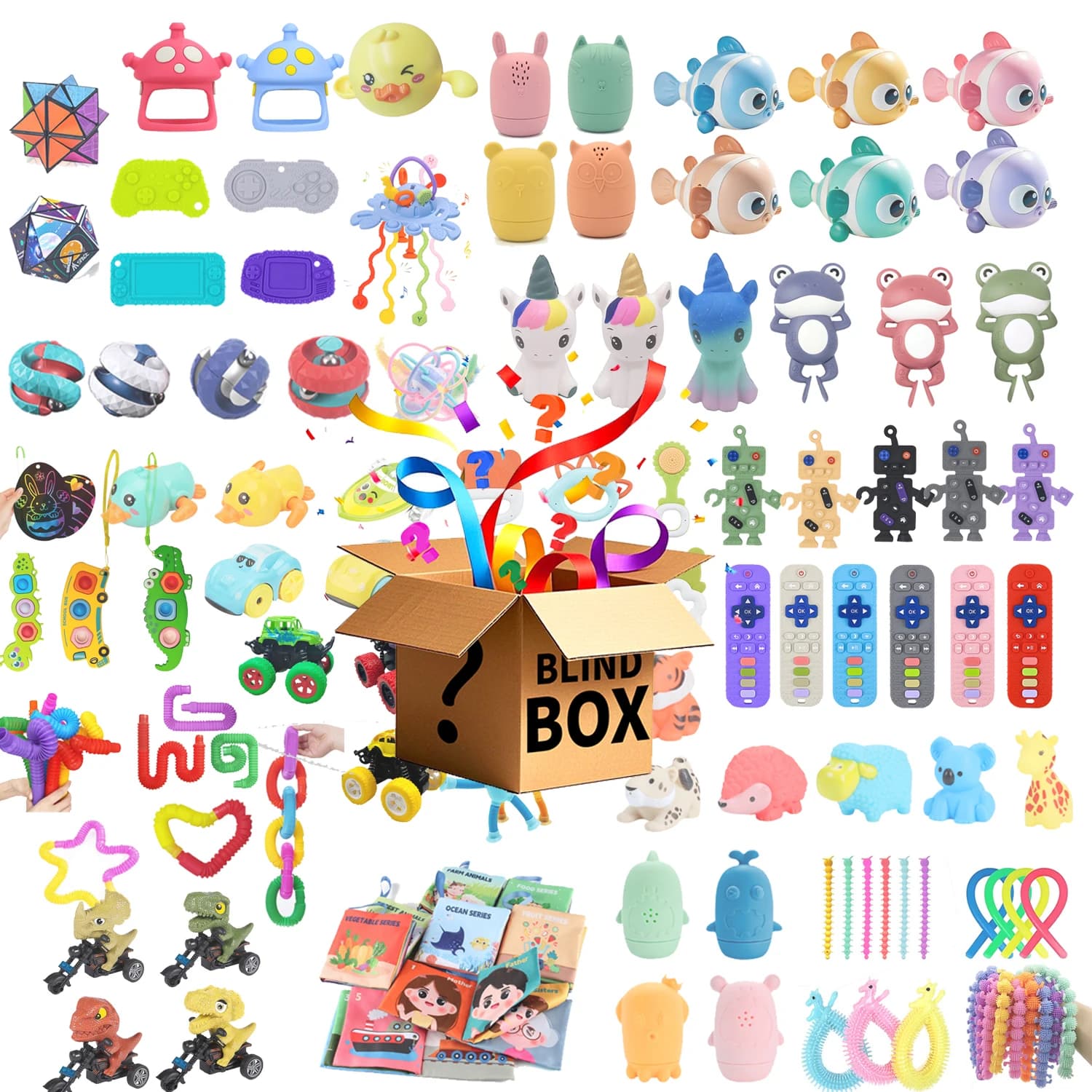 Scatola cieca casuale Giocattoli per bambini Giocattoli agitati Confezione regalo misteriosa Scatola a sorpresa 300 Set di giocattoli diversi Giocattoli antistress per bambini