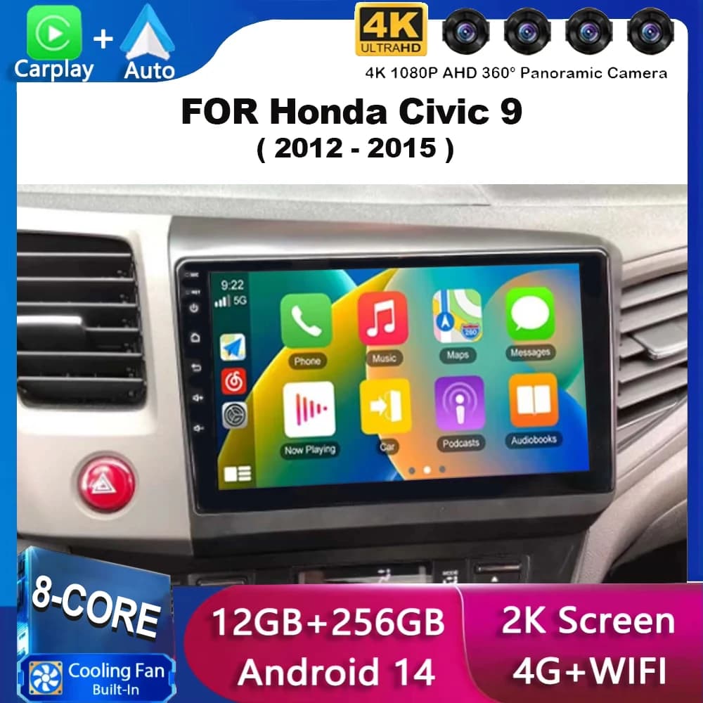 Carplay Android 14 Autoradio Radio Multimediale Wireless Android Auto Per Honda Civic 9 2012 2013 2014 2015 2 din GPS DSP WIFI