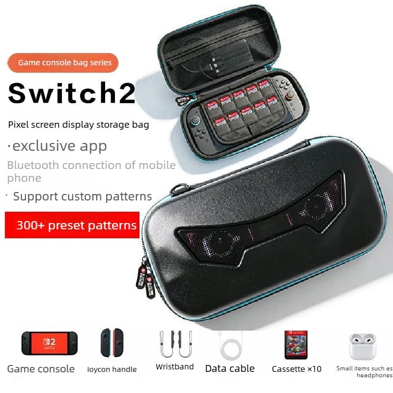 Smart LED Screen Carry Case for Switch 2, APP Control DIY Pattern Waterproof Hard Shell Portable Storage Bag for Nintendo Switch