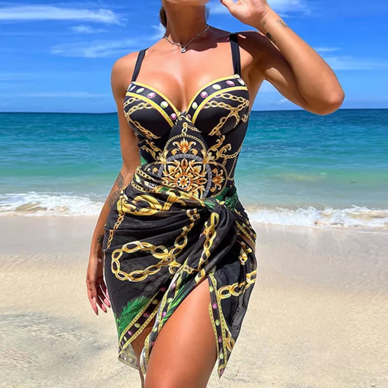 Costume da Bagno Intero Sexy Estivo con Stampa, Chiuso, Push-Up, per Donna, Abbigliamento da Spiaggia e Piscina 2026