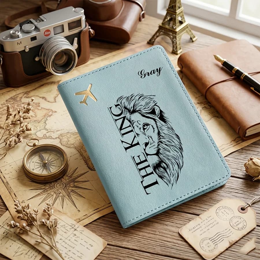 Custom Name Football Letter Passport Holder Travel Passport Case, Lion Graffiti Passport Holder, for Travel, Holiday, Birthday