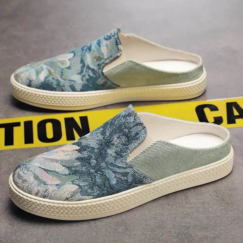Canvas Office Shoes Men's Slip-On Half Slippers Breathable Spring Autumn Korean Style Casual Slip-On Rubber Outsole