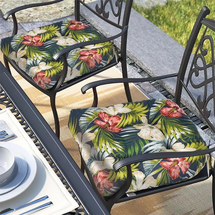 Seat cushions for Outdoor and Interior with Laces, Set of 2, 19x19, Waterproof, for Patio chairs, Cutters for Garden, Balcony, Office