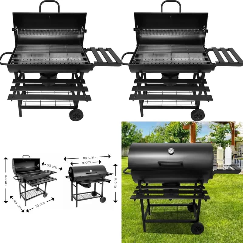 Foldable Outdoor Oil Drum Fire Pit BBQ Grill Multi Functional Wood Burning Barbecue Stove for Camping Garden Patio