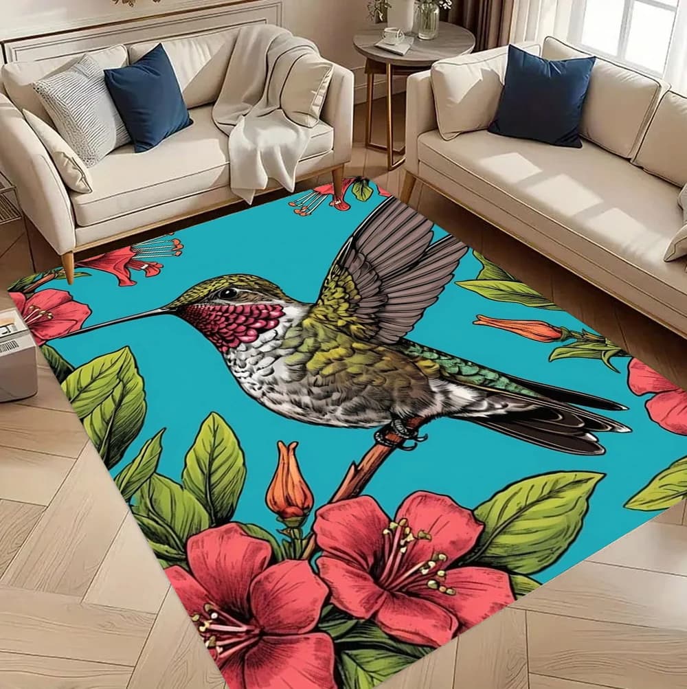 Yellow carpet with birds, home carpet, soft non-slip mat, living room carpet, bedroom, table, chair, easy to clean carpet, yoga mat