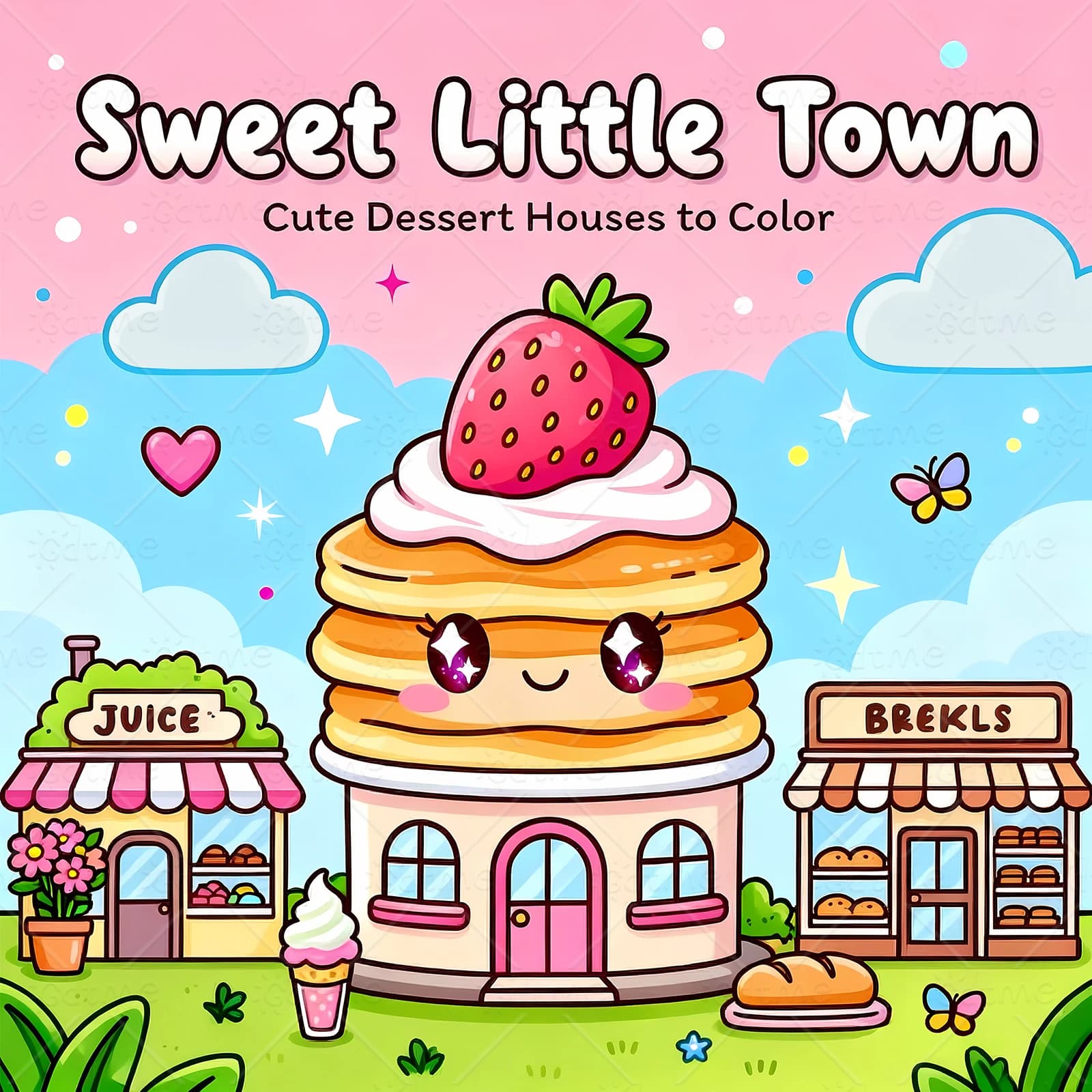 Sweet Little Town Bold-easy Patterns Coloring Book for Adults Cute Drawing Book Perfect Gift for Party and Birthday