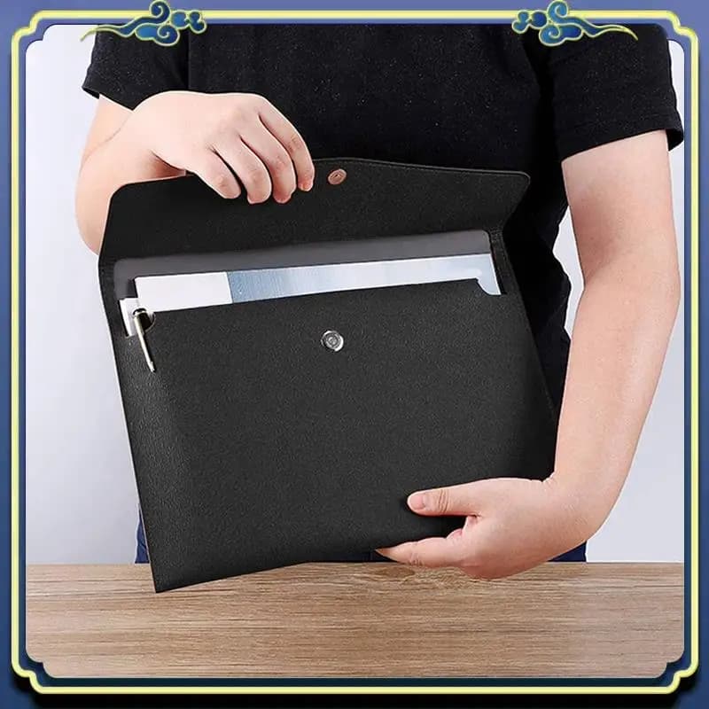 Cartella portadocumenti portatile A4 in pelle PU 10X Porta documenti Custodia impermeabile per buste con chiusura a scatto (nero)