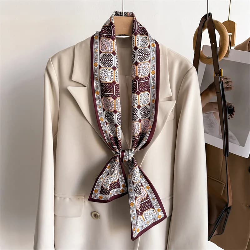 12*145 cm Piccolo Nuovo Sciarpa di seta a doppio strato Donna Nastro Fascia per capelli Stampa di lusso Designer Cravatta Sciarpe Borsa Decora