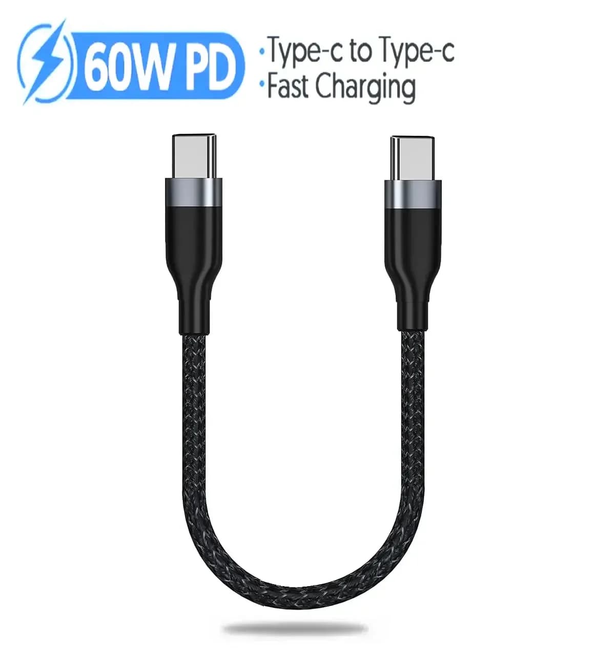 Cavo Corto Type C a Type C da 0,25M, 66W PD, Ricarica Rapida, Senza Pop-Up, Intrecciato in Nylon, per iPhone Samsung Huawei Power Bank