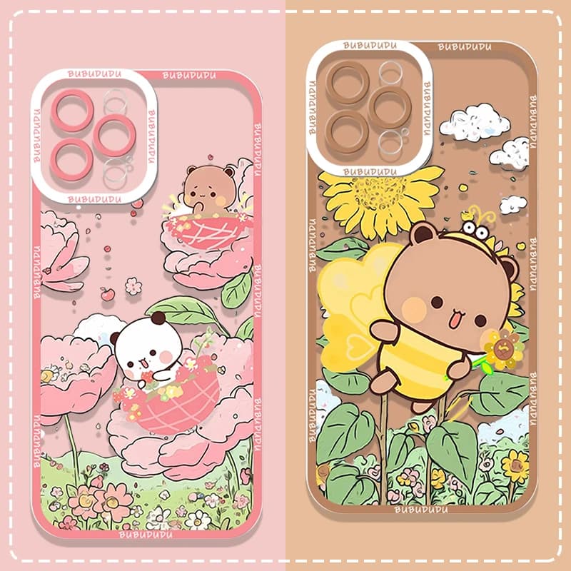 Cover Morbida Trasparente con Cartoni Animati Api Bubududu e Coppia di Panda per Samsung Galaxy S26 S25 S24 FE S23+ S22 S21 Plus Note 20 Ultra