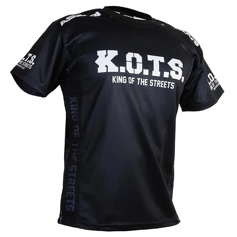 K.O.T.S. Maglietta Rash Guard King of The Streets MMA, Maglia a Compressione Nera per Allenamento, T-Shirt a Maniche Corte per BJJ e Grappling