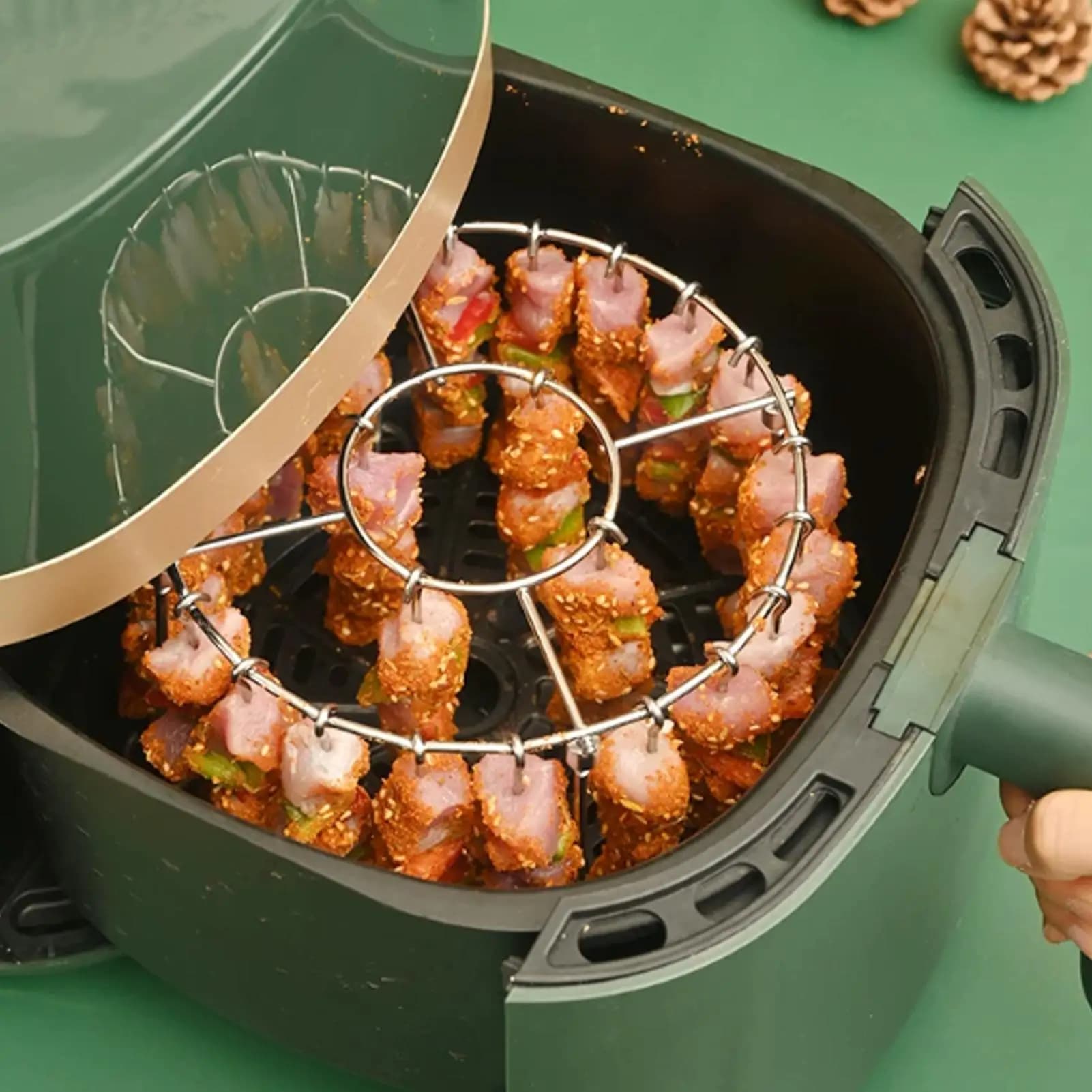 Stainless Steel Vertical Air Fryer Skewer Rack with 24Pcs Special Meat Skewers Roasting Universal Oven BBQ Grill Stand Rack