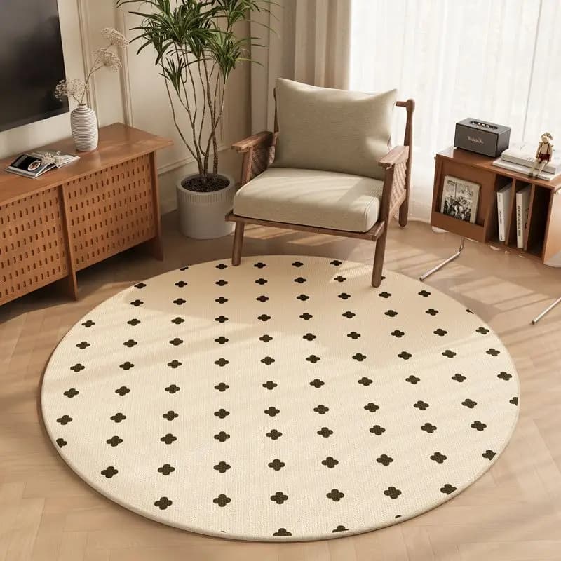 Boho Geometric polka dots Print Round Rug Soft Non-Slip Floor Mat Minimalist Neutral Home Decor Carpet for Bedroom Living Room