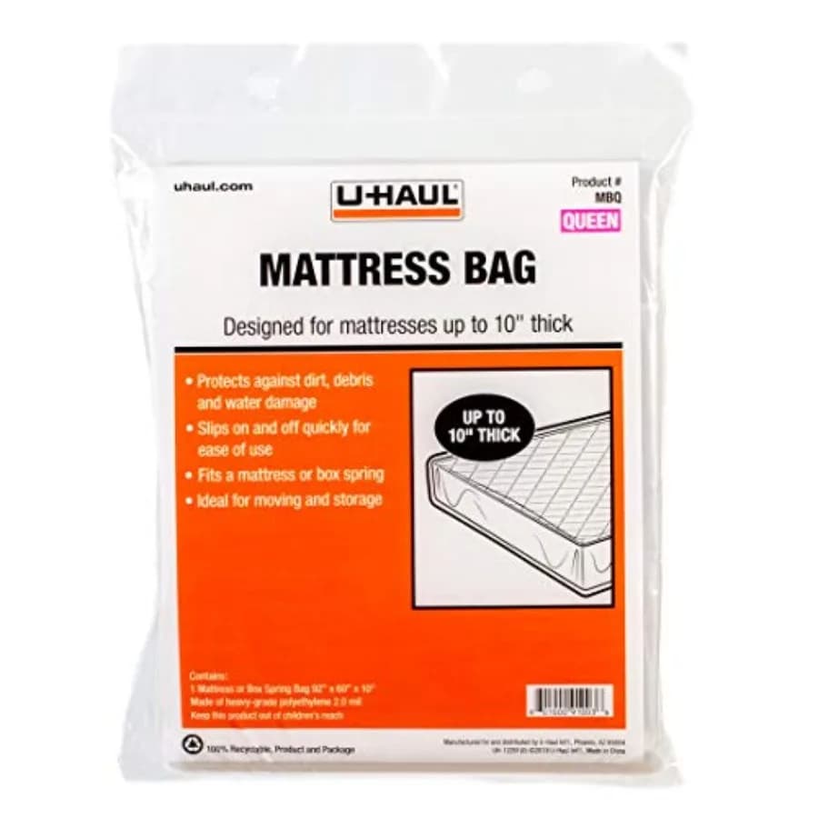 Queen Mattress Bag Heavy-Duty Plastic Protection for Moving and Storage 92" x 60" x 10" 1-Pack