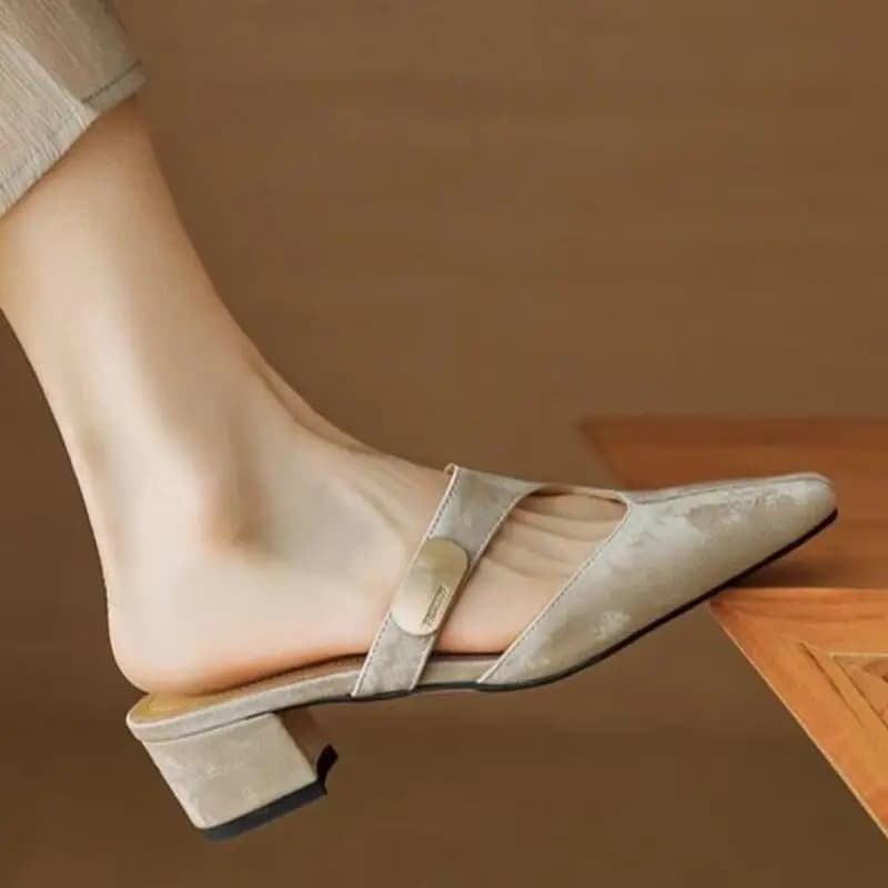 2026Springsummer New French Pointed Shallow Mouth Thin Heel Cool Slippers with One Button Strap Fashion Comfort Mary Janesandals