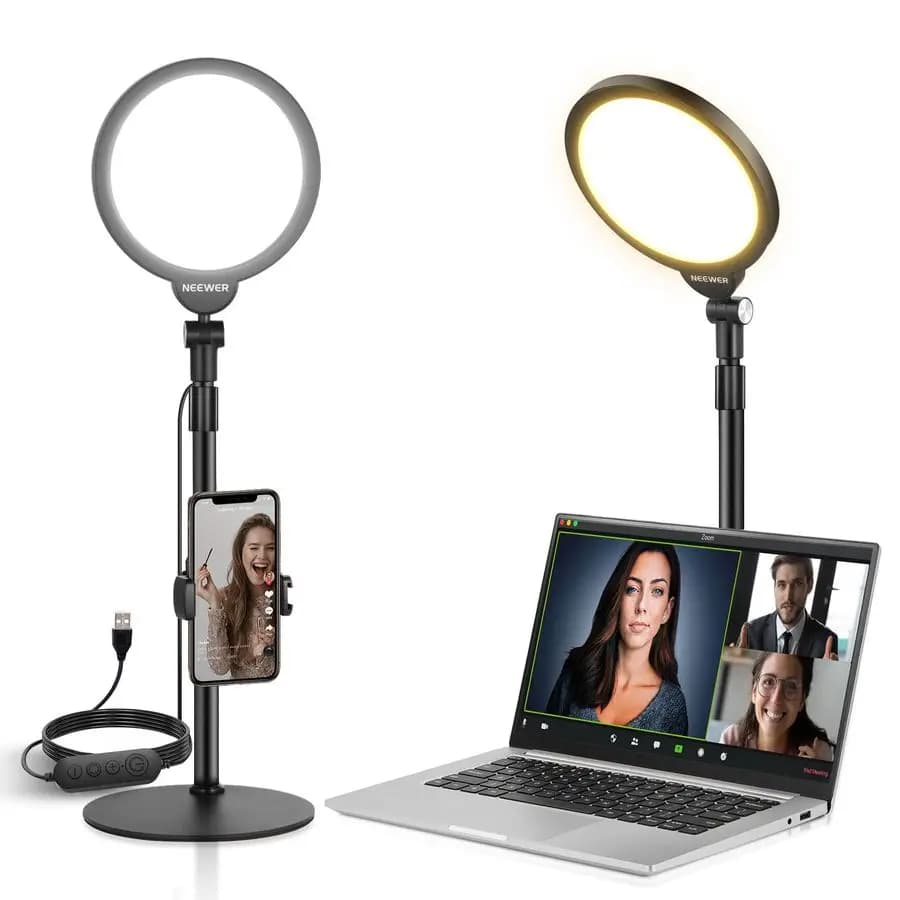 Basics 7 Desktop Ring Light for Video Recording, 10W Dimmable Indoor Screen Light with Phone Support for iPhone and Computer