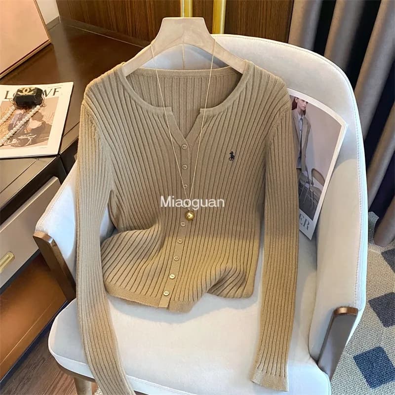 Casual Chic Moda Top in maglia Maglia a costine da donna Slim Elastico monopetto Pullover Maglioni Autunno Inverno Abiti Camicie
