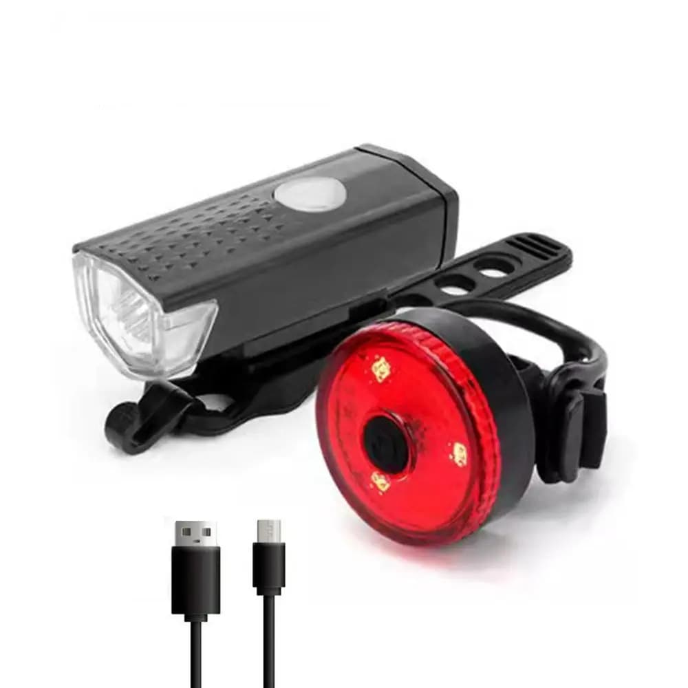 2Pcs/Set USB Rechargeable Bike Lights Easy To Install 3 Lighting Modes Bike Headlight Tail Light Set Waterproof Bike Accessories