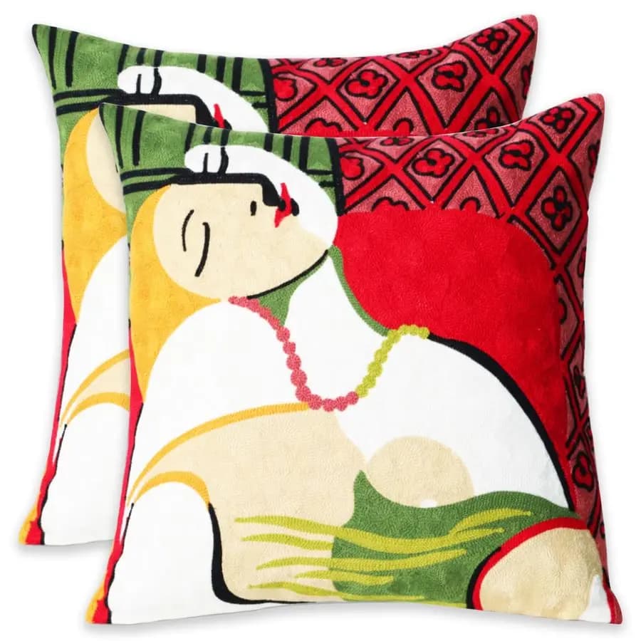 Fodere per cuscini decorativi ricamate per divano, 18 x 18 pollici, con motivo ragazza e collana