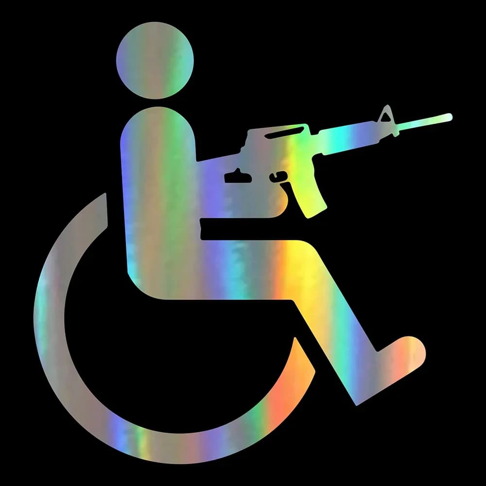 Disabled with A Gun Car Stickers Waterproof Decals Suitcase Truck Motorcycle Auto Decoration Accessories PVC,16cm*15cm