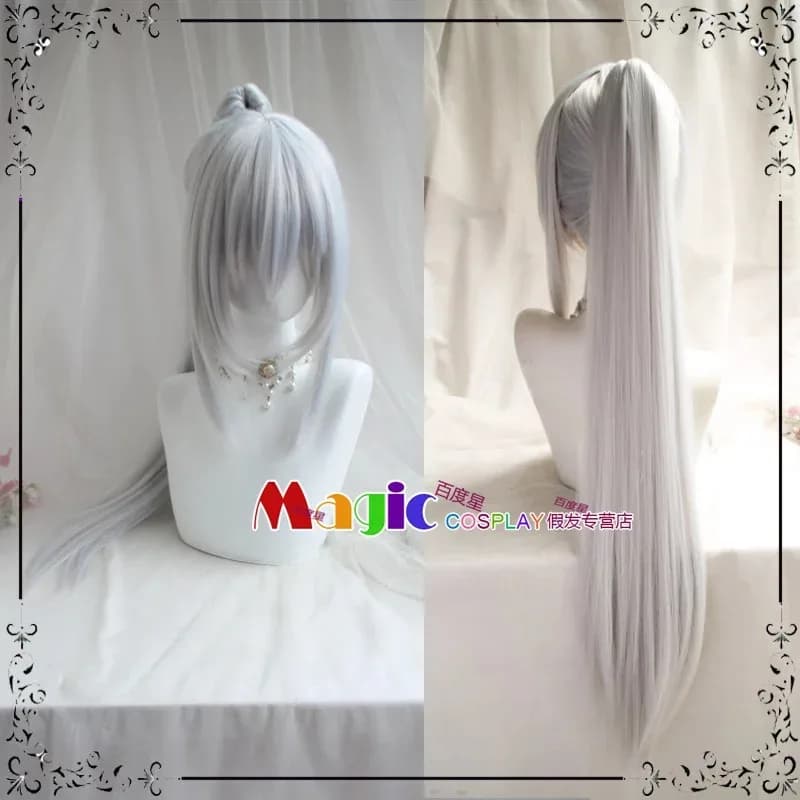 Parrucca cosplay Hakuouki Shinsengumi Kitan Hijikata Toshiro Capelli sintetici resistenti al calore lisci bianchi;3,v'6.f;9,