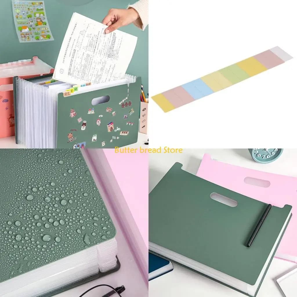 W89C Expanding File Folder Office Accordion Folder with Handles Pen Slot
