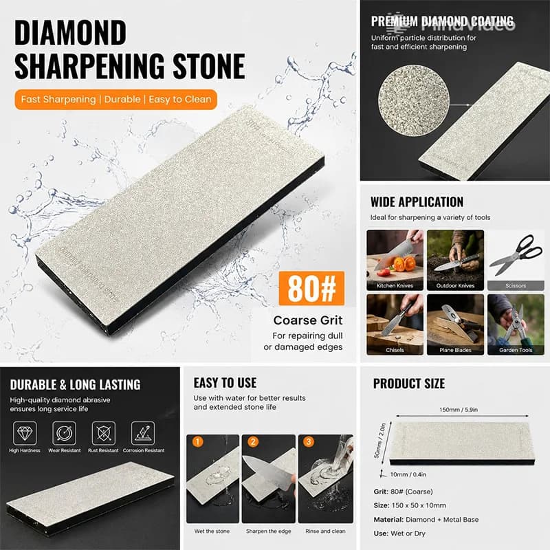Single Side Diamond Sharpening Stone With Non Slip Base Professional Kitchen Knife Whetstone Portable Blade Grinding Tool