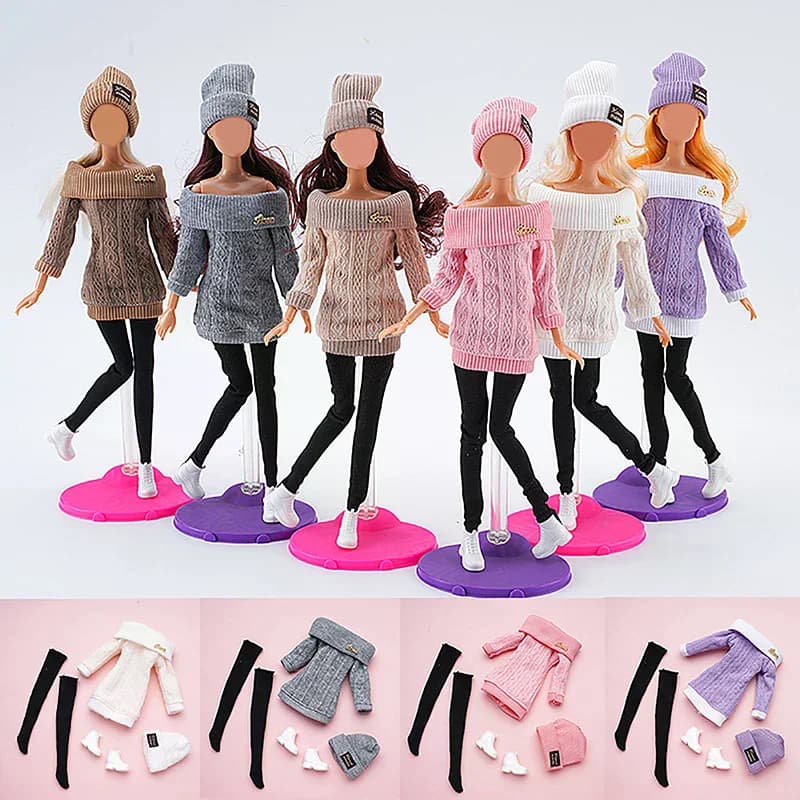 Stockings Suit Girl Play House Toy 30cm Doll's Clothes Suit Dress Up Accessories Sweater Hat 1Set