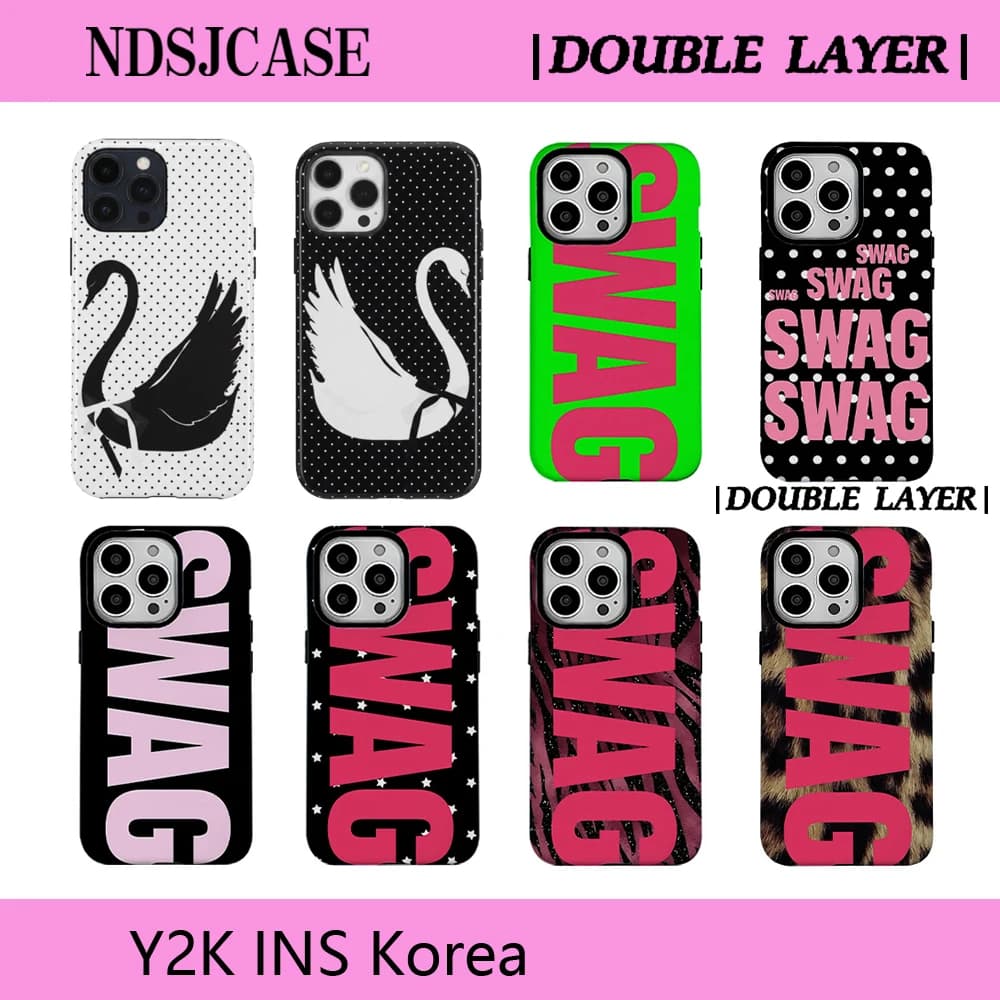 Luxury Swan Y2K Style SWAG Phone Case for iPhone 17 16 15 14 13 12 11 X XS XR XSMAX Air Pro Max Plus Double-layer Back Cover