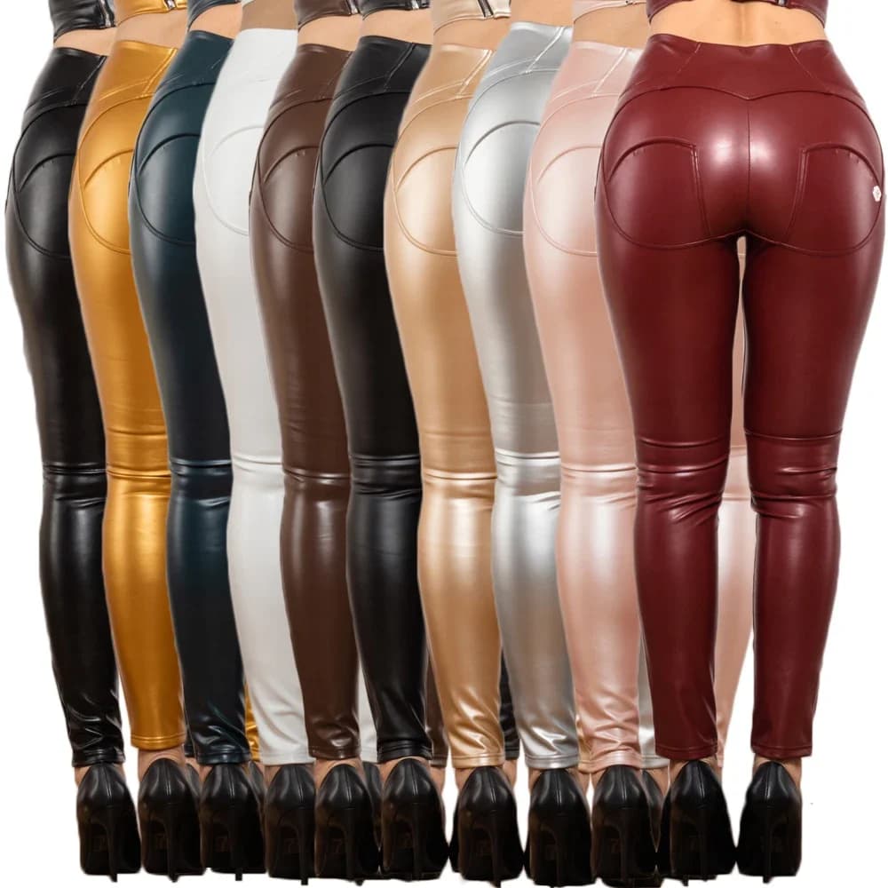Shascullfites Melody Sexy Scrunch Butt Leggings Women's Fashion Pu Leather Pants Skinny Elastic Leggins Workout Tights Female