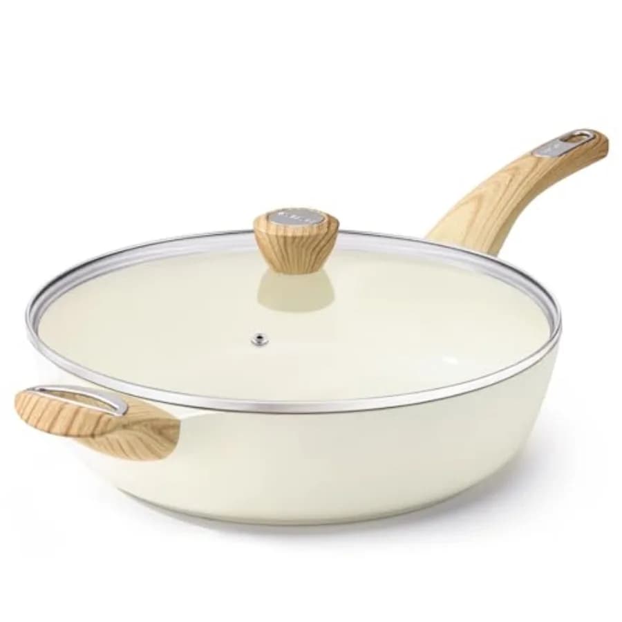 Padella Antiaderente in Ceramica con Coperchio, Padella Profonda da 12 Pollici, Padella per Saltareli da 5 Qt, Padella per Induzione, Sana e Non Tossica