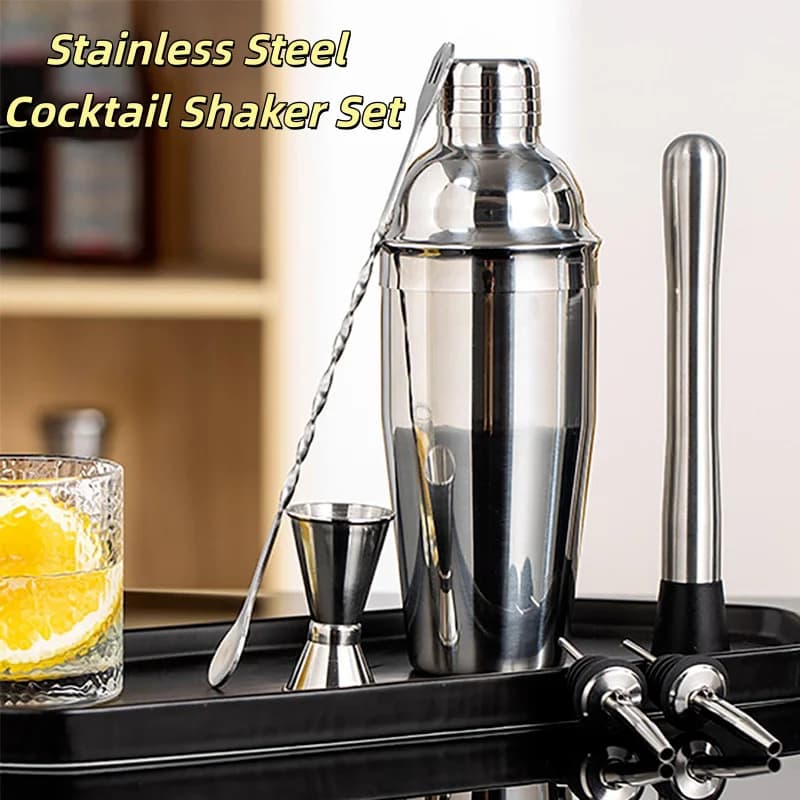 Set di 1/6 Pezzi di Utensili da Barman in Acciaio Inox, Shaker per Cocktail, Mixer per Vino, Shaker Boston per Martini, Strumenti per Barman, Bevande, Feste e Bar