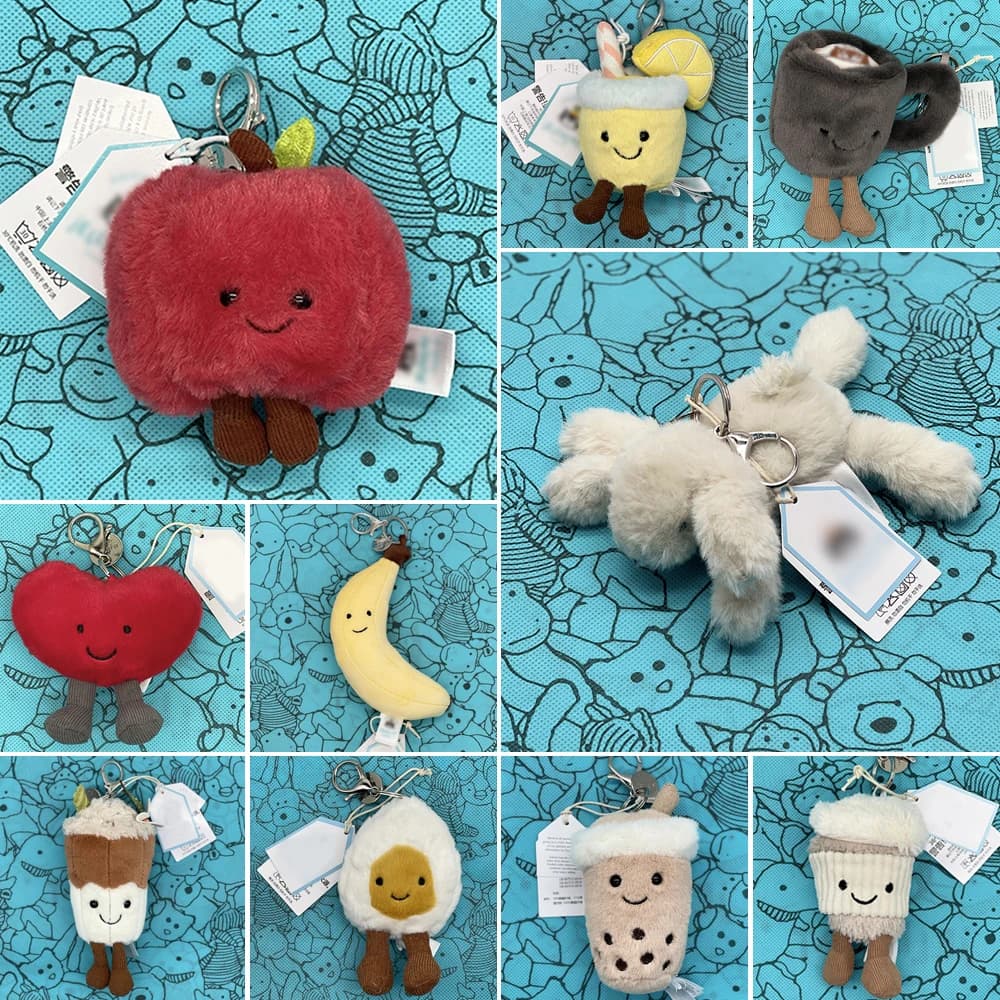 JC Plush Bag Charms Apple Plush Popcorn Keychains, Plush Egg Pendants, and Plush Red Heart Keychains Ideal as Gifts