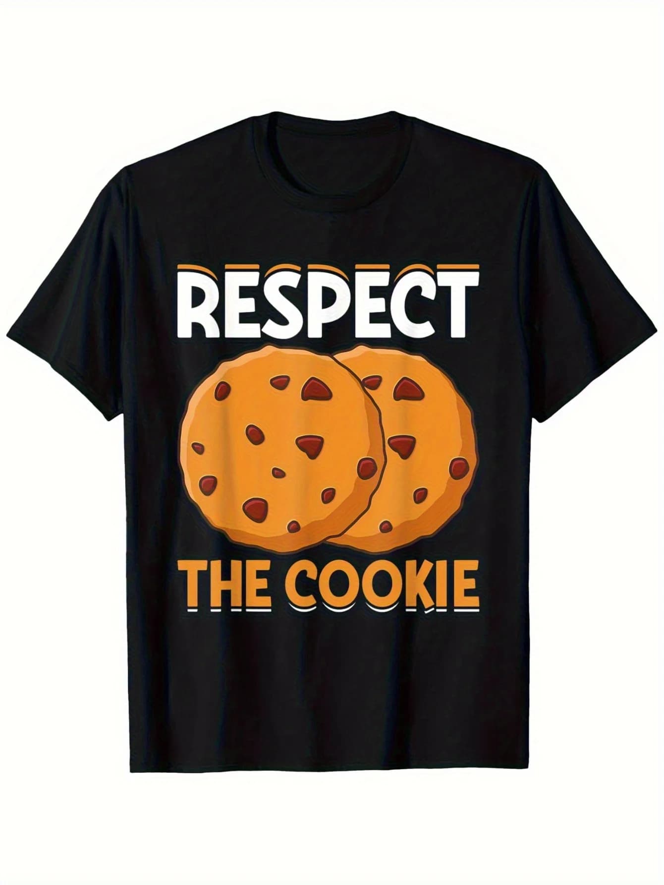 Men's T-shirt with Fun Respect Cookie pattern - T-shirt with black and orange print, a must for pastry lovers - Outfit casual