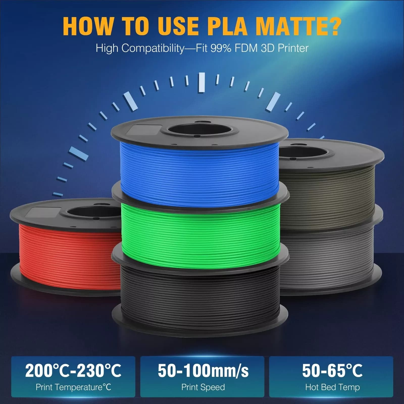Filamento PLA Opaco per Stampante 3D JAYO 1/2/5/10/20, 1.75mm, Avvolgimento Preciso, Finitura Opaca, Compatibile con 99% delle Stampanti 3D FDM