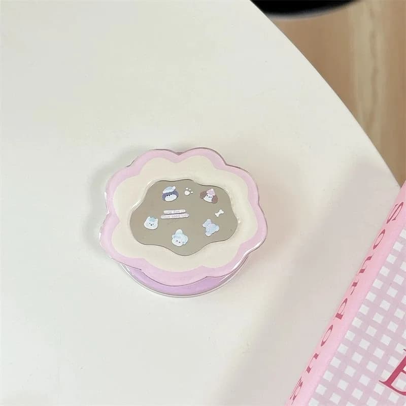 Kawaii Ins Mirror Pop Socket Telescopic Cartoon Phone Stand 360°Rotatable Anti-Slip Phone Finger GripTok Universal Phone Bracket