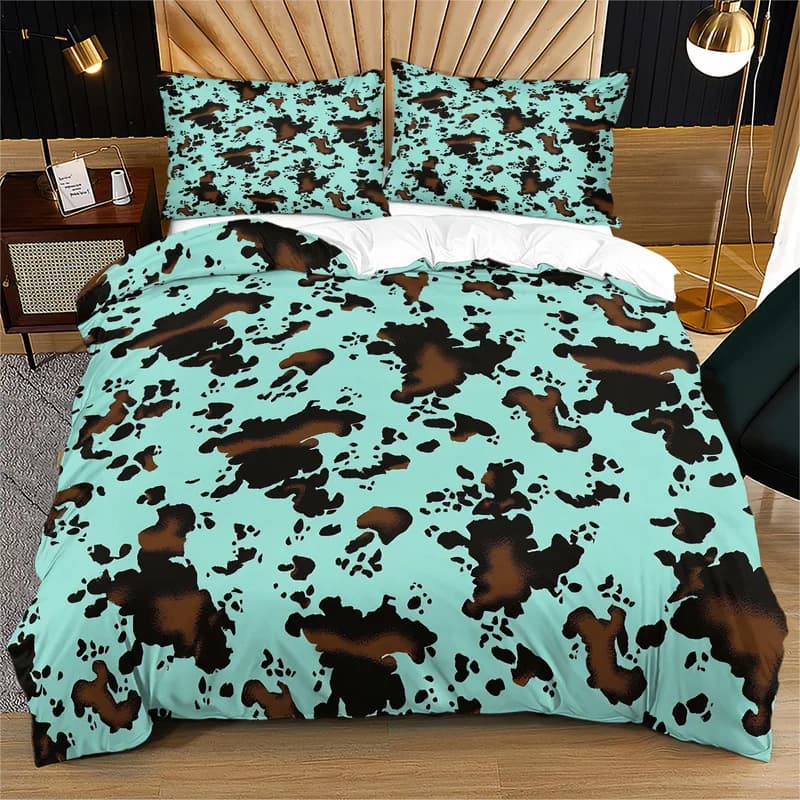 3Pcs Duvet Cover Set(No Comforter & Pillow Inserts),Mint Blue Trendy Print,Breathable Machine Washable,Soft Cute Cowgirl Bedding